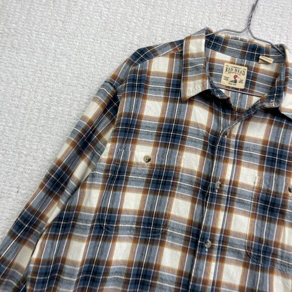 Red Head Brand Co Flannel Shirt Mens XL Plaid Blue / White Long Sleeve Button - Picture 4 of 14